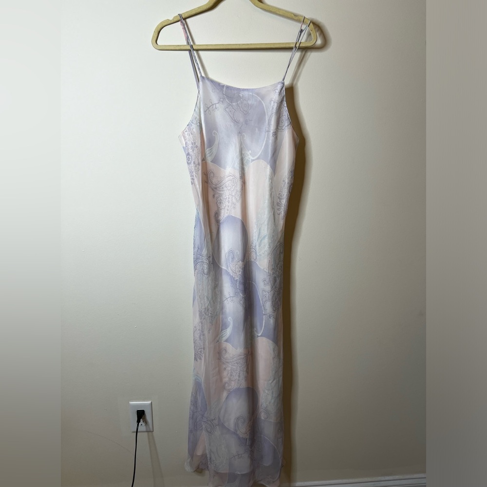 Y2K Lord and Taylor vintage 90s baby blue dainty floral slip maxi dress s M/L